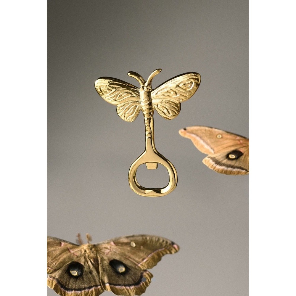 Anthropologie Bottle Opener Barware Moth Butterfly Gold Tone Whimsical Gift